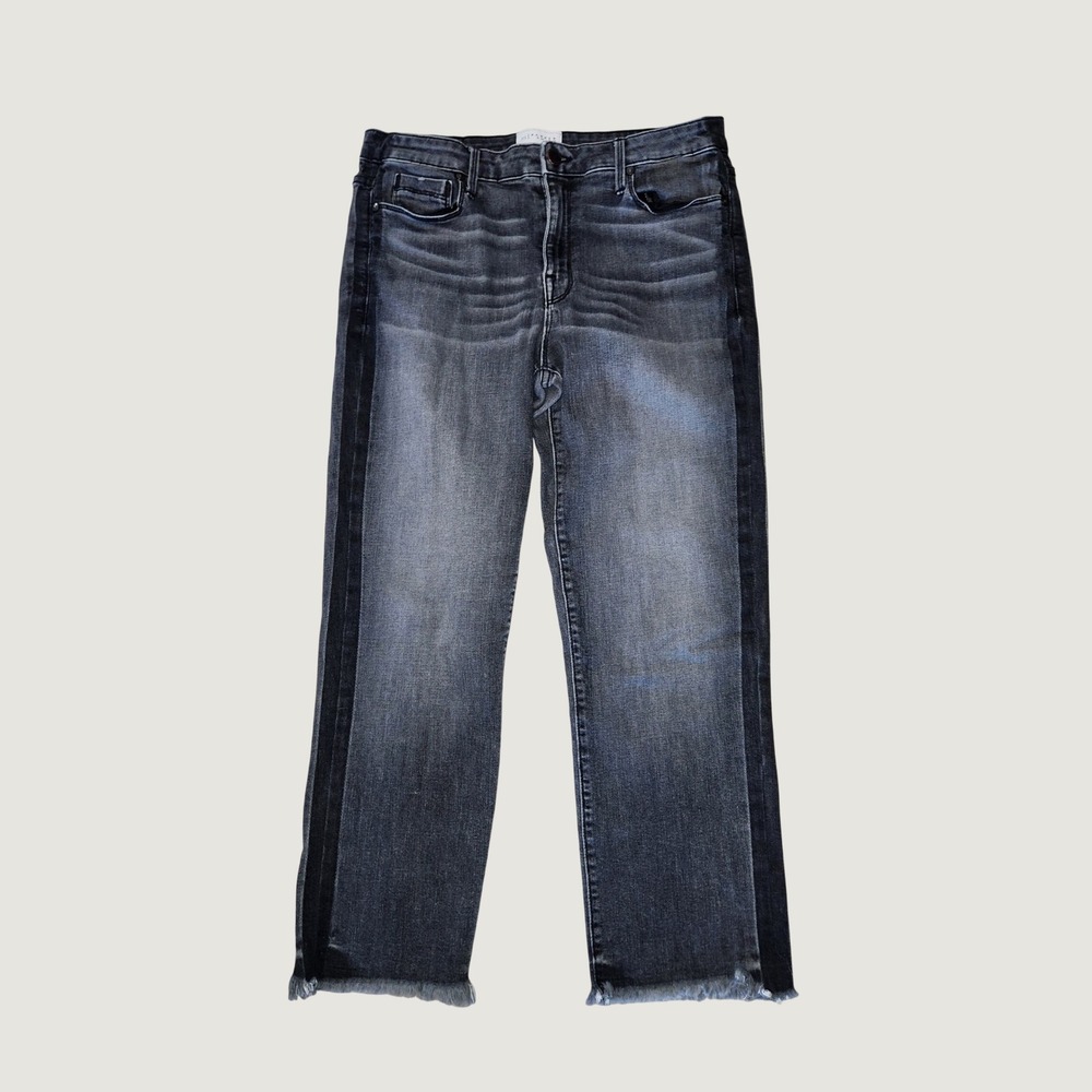 Parker‎ Smith Tuxedo Stripe Straight Leg Jeans Faded Black Raw Hem S luxury 31